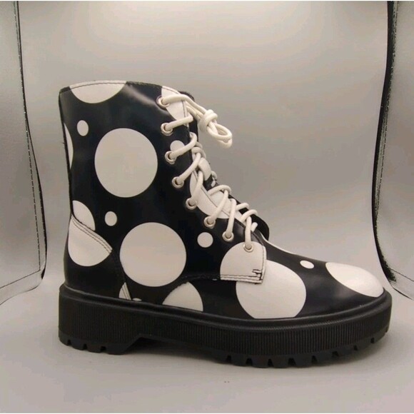 Allegra K Polka Dot Platform Combat Boots Women's Size 6  Black White Zip Up - Picture 1 of 8